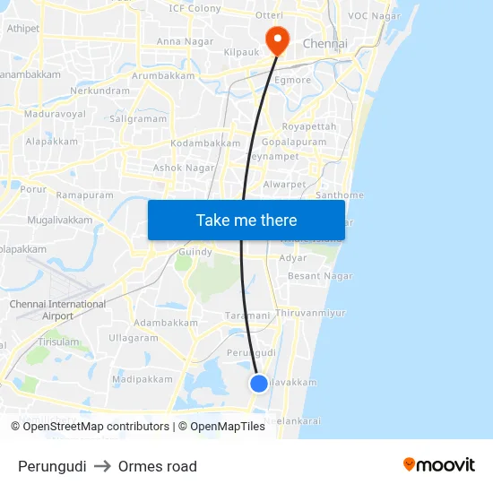 Perungudi to Ormes road map
