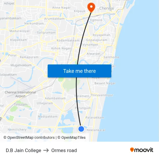D.B Jain College to Ormes road map