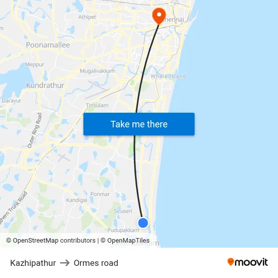 Kazhipathur to Ormes road map