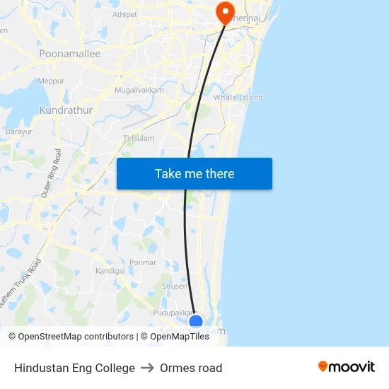 Hindustan Eng College to Ormes road map