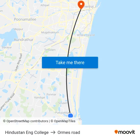 Hindustan Eng College to Ormes road map