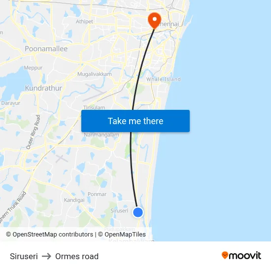 Siruseri to Ormes road map