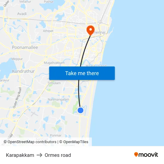 Karapakkam to Ormes road map
