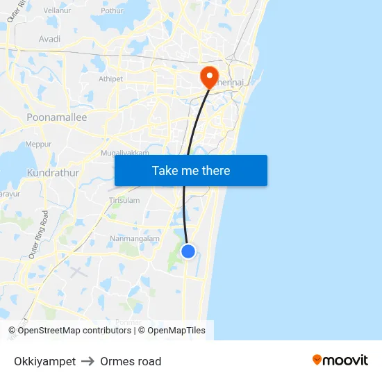 Okkiyampet to Ormes road map