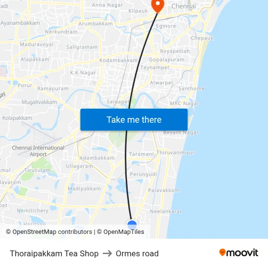 Thoraipakkam Tea Shop to Ormes road map