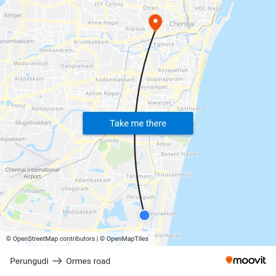 Perungudi to Ormes road map