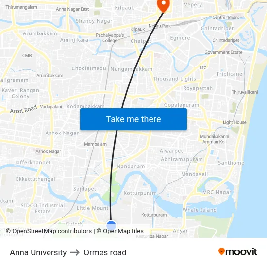 Anna University to Ormes road map