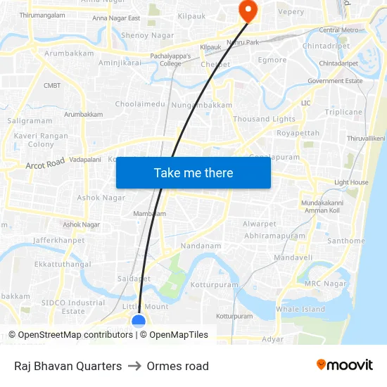 Raj Bhavan Quarters to Ormes road map