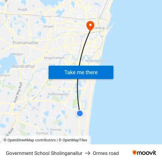 Government School Sholinganallur to Ormes road map