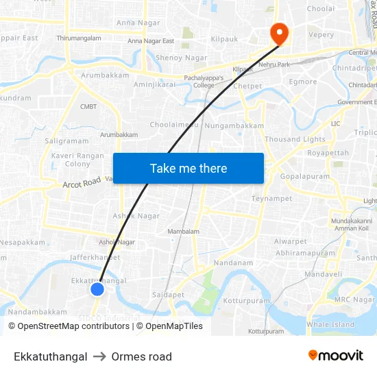 Ekkatuthangal to Ormes road map