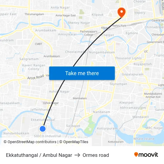 Ekkatuthangal / Ambul Nagar to Ormes road map