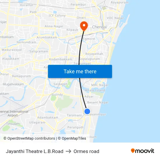Jayanthi Theatre L.B.Road to Ormes road map