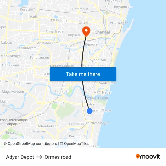 Adyar Depot to Ormes road map