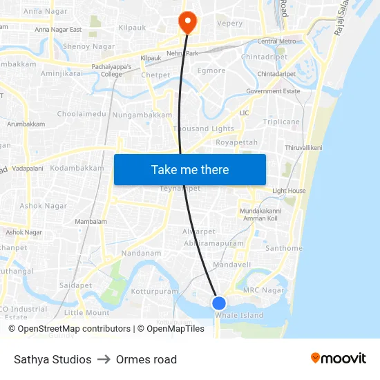 Sathya Studios to Ormes road map