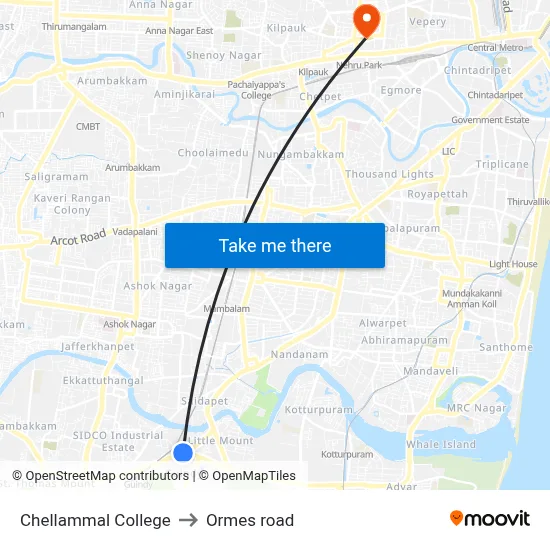 Chellammal College to Ormes road map