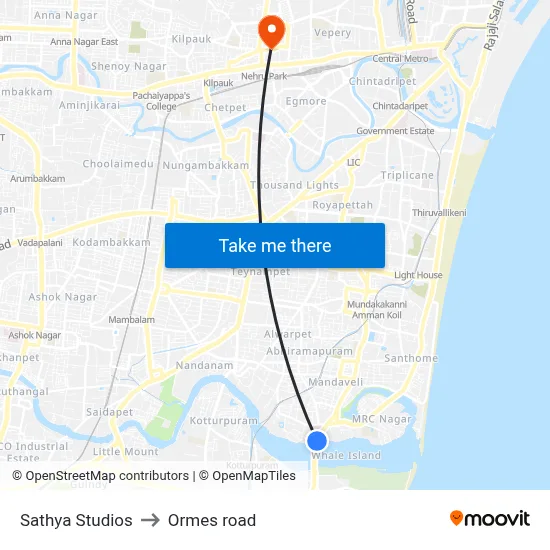 Sathya Studios to Ormes road map