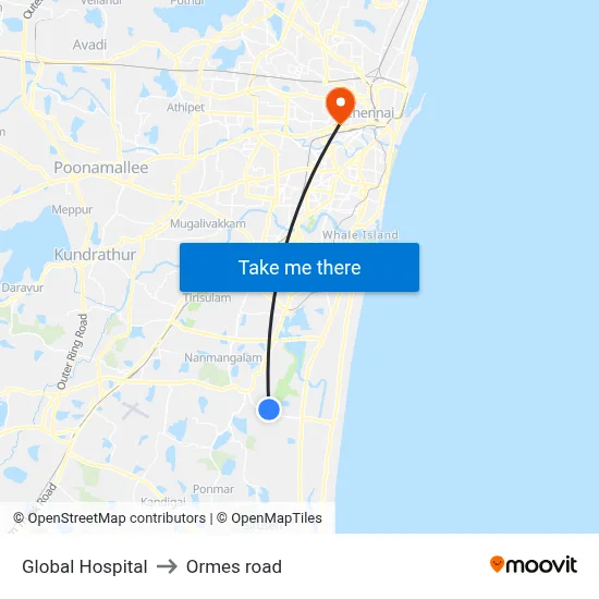 Global Hospital to Ormes road map