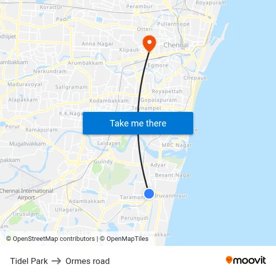 Tidel Park to Ormes road map