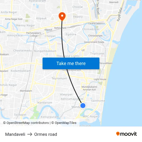 Mandaveli to Ormes road map