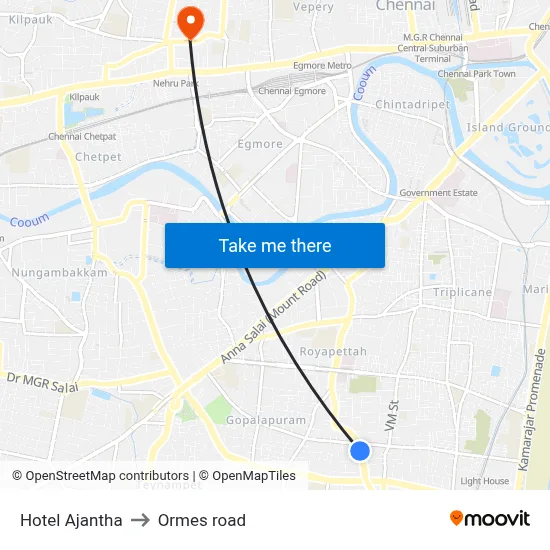 Hotel Ajantha to Ormes road map