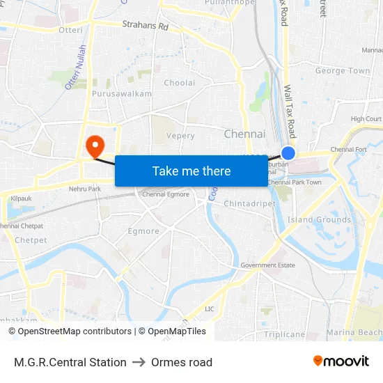 M.G.R.Central Station to Ormes road map