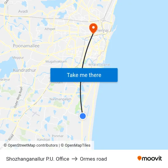 Shozhanganallur P.U. Office to Ormes road map