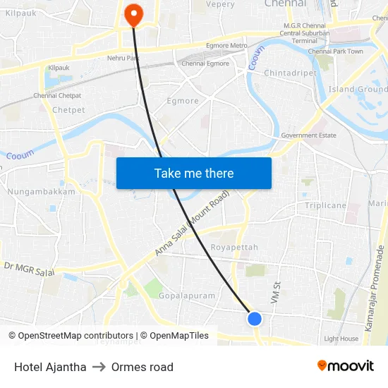 Hotel Ajantha to Ormes road map
