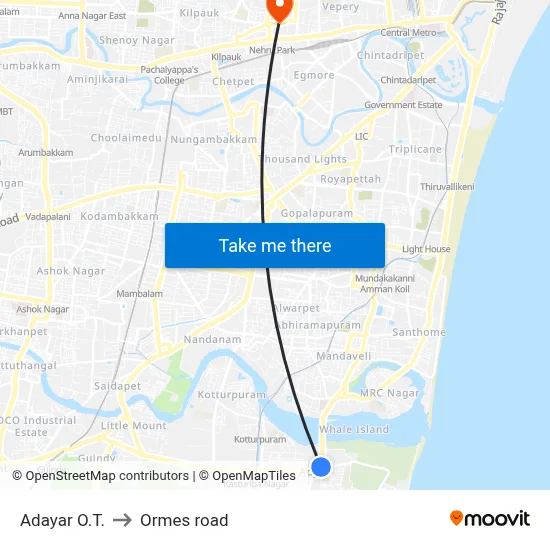 Adayar O.T. to Ormes road map