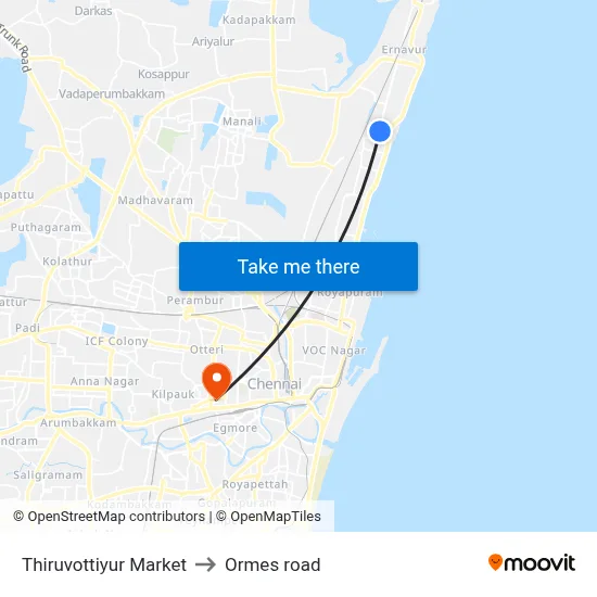 Thiruvottiyur Market to Ormes road map