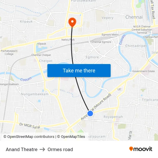 Anand Theatre to Ormes road map