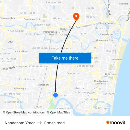 Nandanam Ymca to Ormes road map