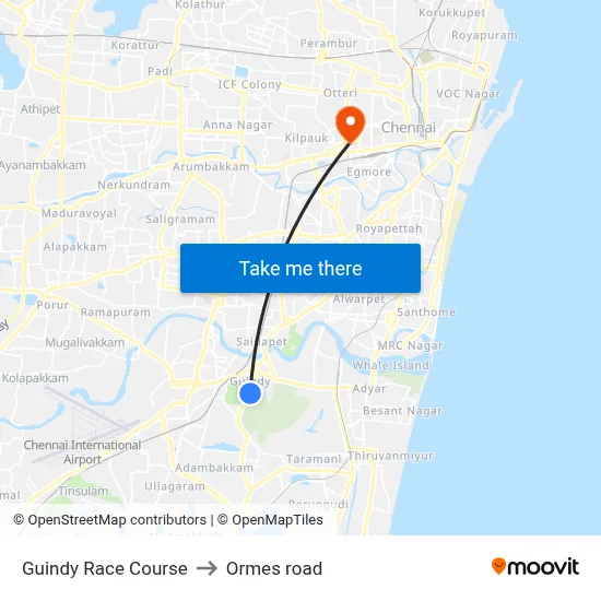 Guindy Race Course to Ormes road map