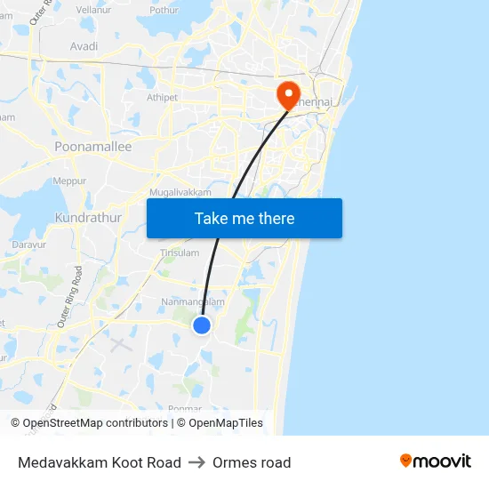Medavakkam Koot Road to Ormes road map
