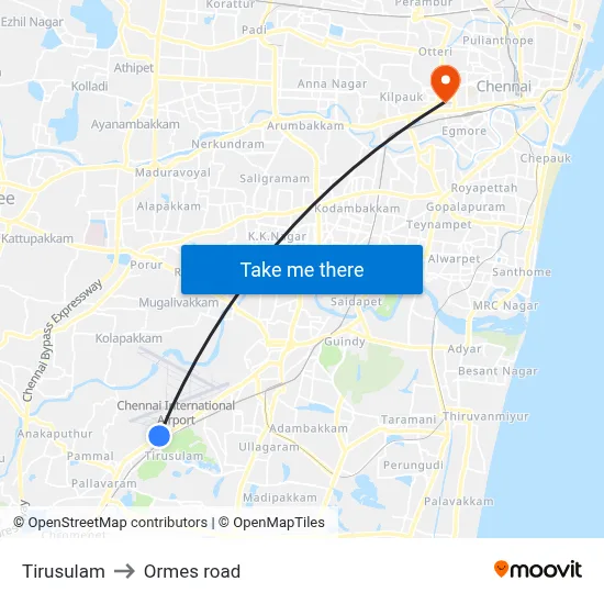 Tirusulam to Ormes road map