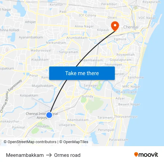 Meenambakkam to Ormes road map