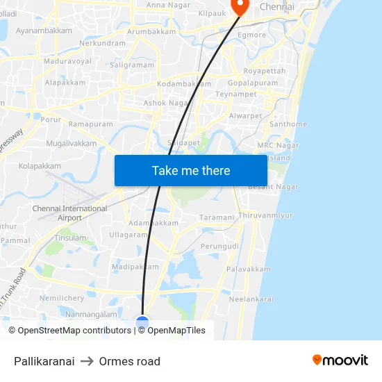 Pallikaranai to Ormes road map