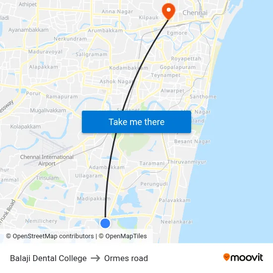 Balaji Dental College to Ormes road map