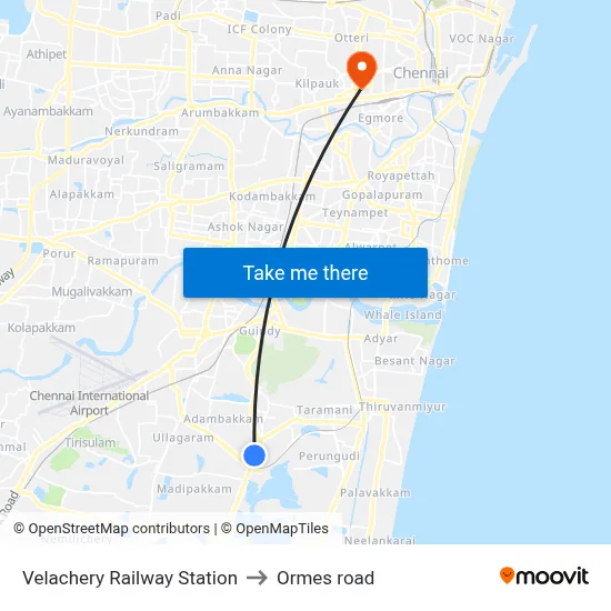 Velachery Railway Station to Ormes road map