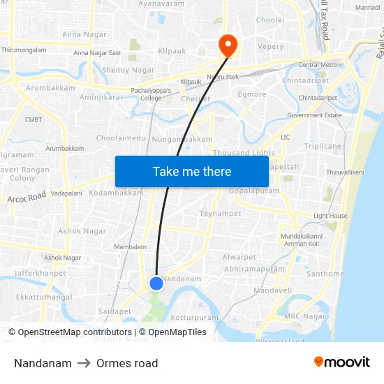 Nandanam to Ormes road map