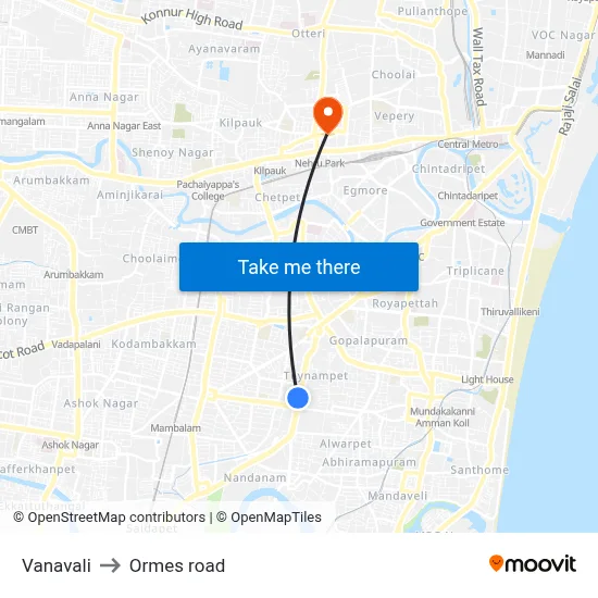 Vanavali to Ormes road map