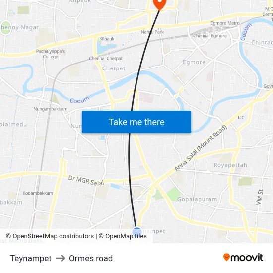 Teynampet to Ormes road map
