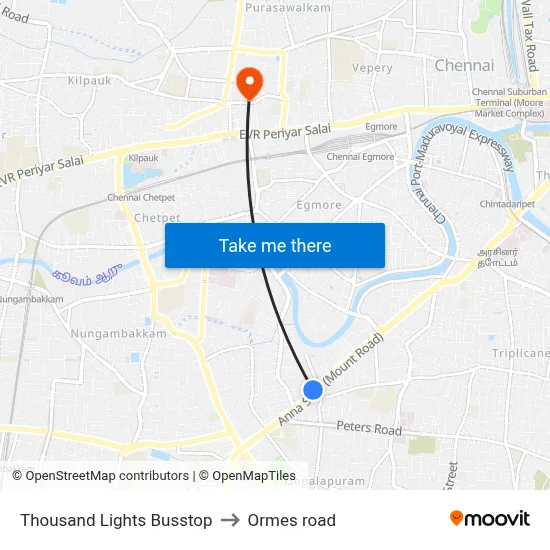 Thousand Lights Busstop to Ormes road map