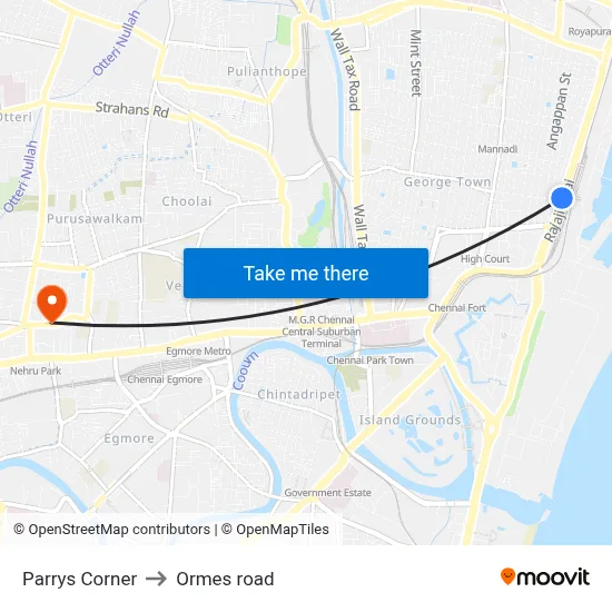 Parrys Corner to Ormes road map