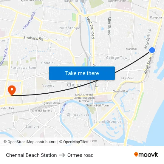 Chennai Beach Station to Ormes road map