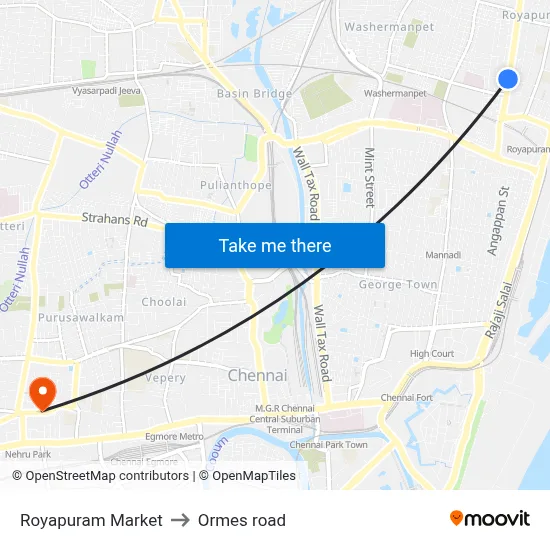 Royapuram Market to Ormes road map