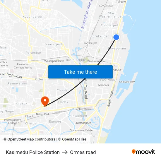 Kasimedu Police Station to Ormes road map