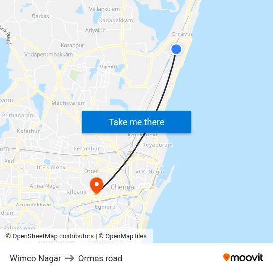 Wimco Nagar to Ormes road map