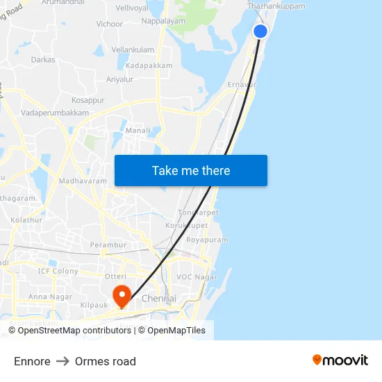 Ennore to Ormes road map