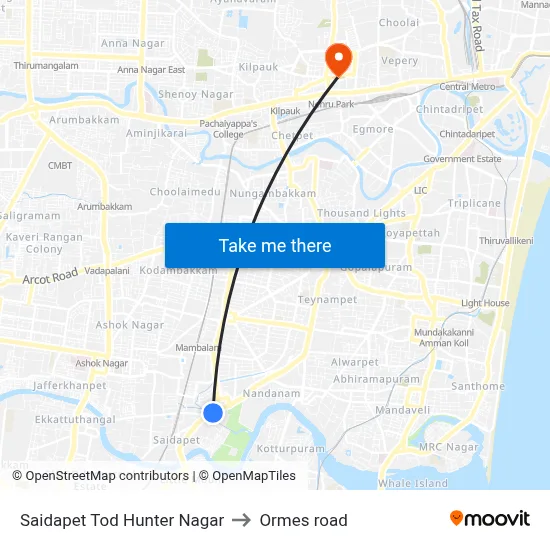 Saidapet Tod Hunter Nagar to Ormes road map