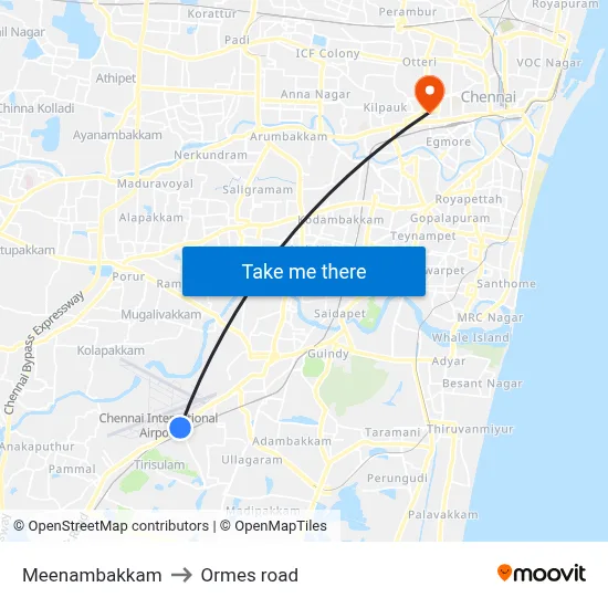 Meenambakkam to Ormes road map